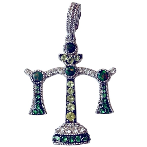 Judith Ripka Sterling Silver Peridot Chalcedony Libra ♎️ Zodiac Pendant NEW - Picture 1 of 7